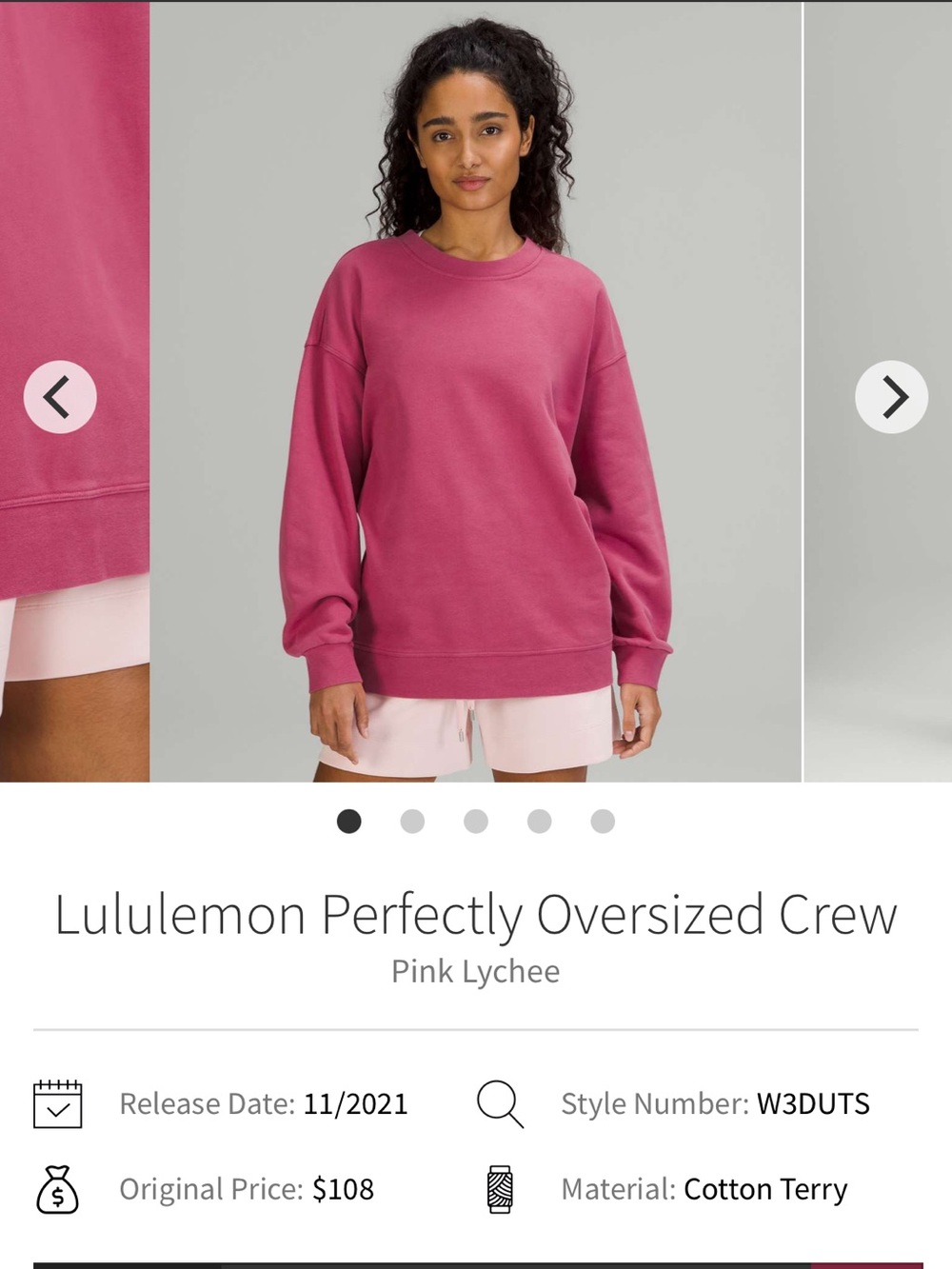 Lululemon- Perfectly Oversized Crew in Pink Lychee- 12